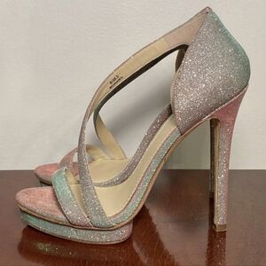 Brian Atwood Rainbow Strappy Heels 4.75" Platform Sandals Size 8